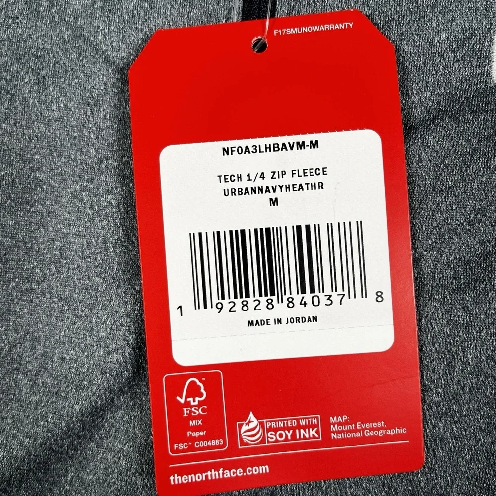 North Face Tech 1/4 Zip Fleece Pullover Jacket Men M Asphalt Gray‎ Thermal NWT